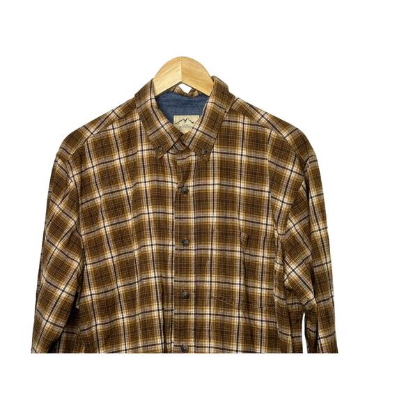 Blue Mountain Brown Plaid Long Sleeve Button-Up Shirt Men's Large 100% Cotton - Picture 2 of 7